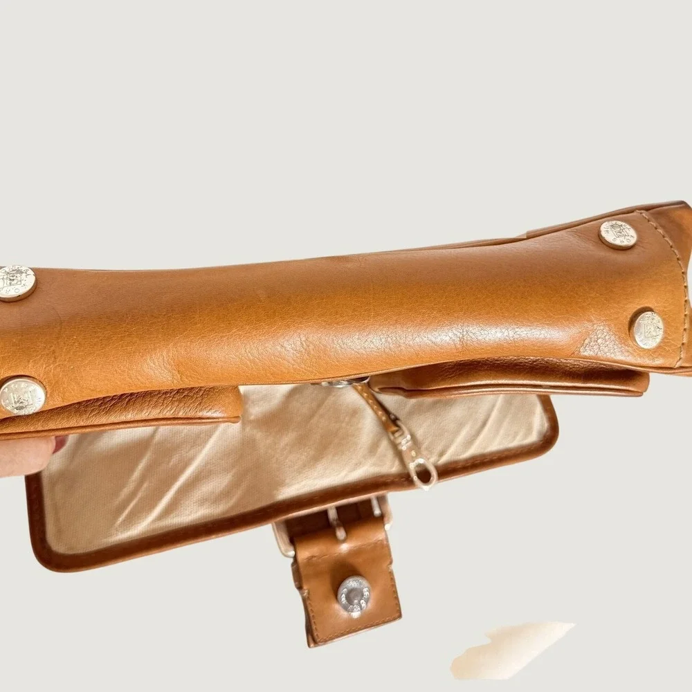 Michael Kors 90s Y2K Cognac Brown Leather Buckle Saddle Baguette Shoulder Bag